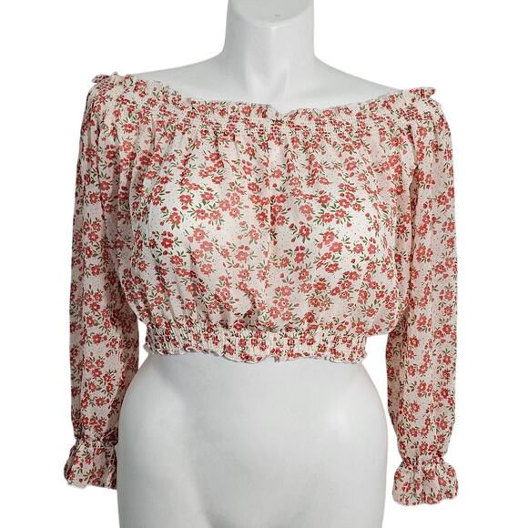 LMOK Tops - Lmok Off-Shoulder Floral Top - Lightweight & Sheer - L